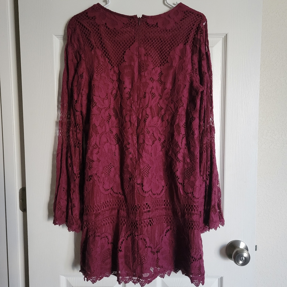 Can't Forget You Burgundy Lace Bell Sleeve Shift Dress - Picture 5 of 5